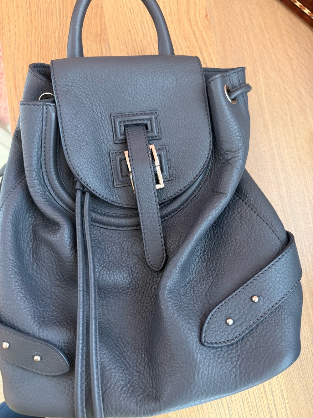 Meli Melo blue Pebbled Leather Drawstring Backpack